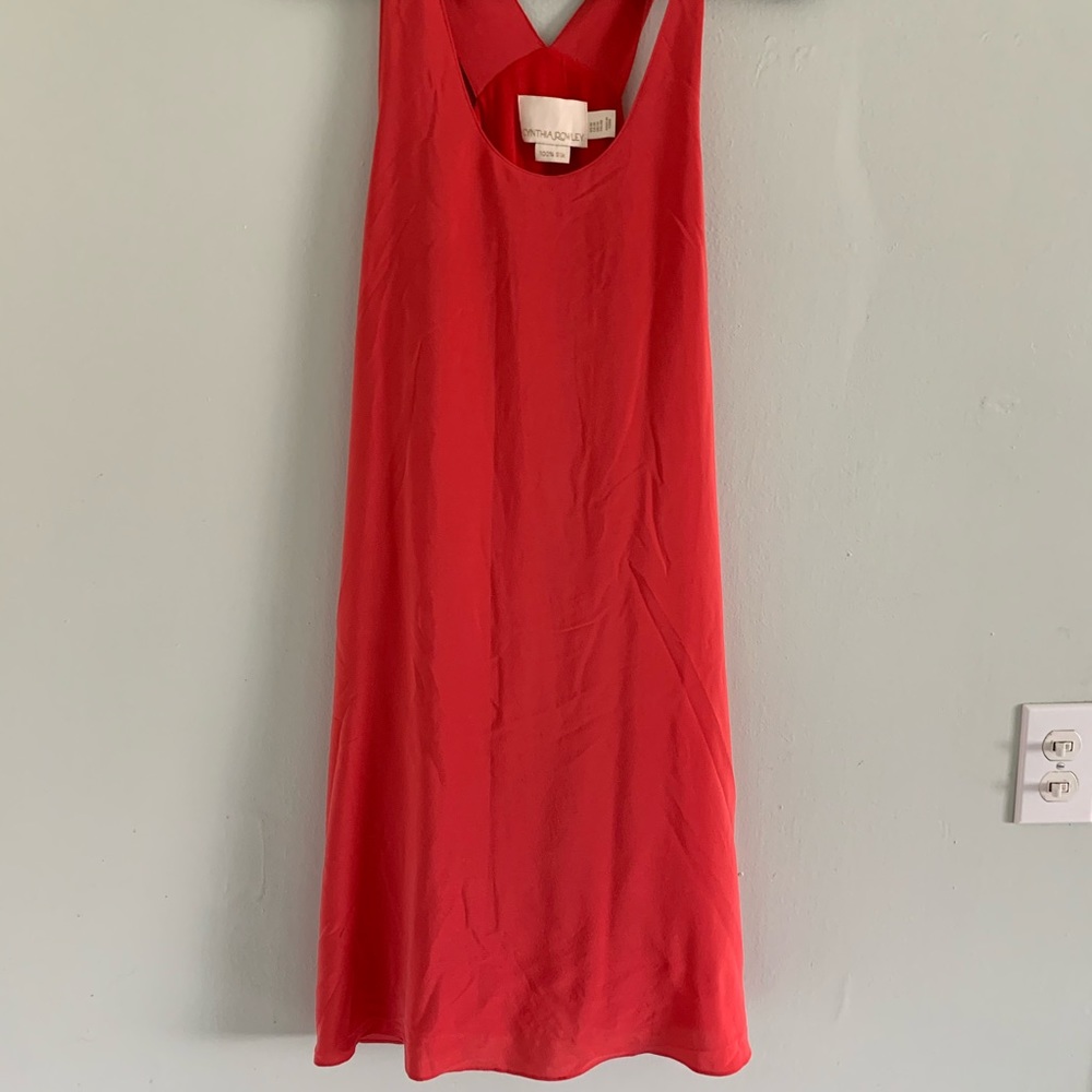 Coral silk t-back mini dress